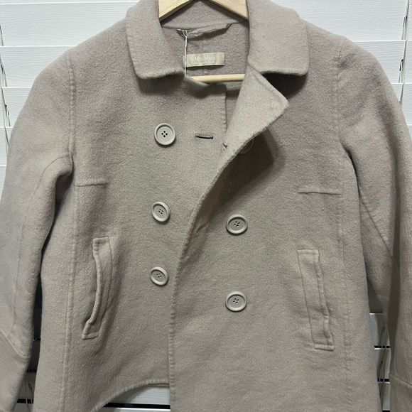 S MaxMara Pea Coat Short Length Beige - Small Angora Wool Blend - Picture 4 of 16